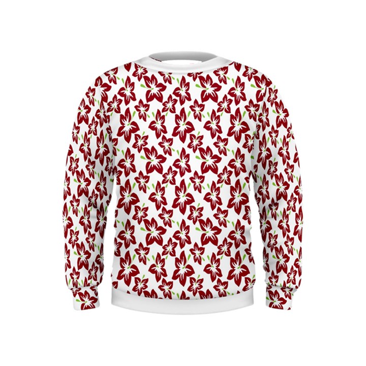 Cute Flowers - Carmine Red White Kids  Sweatshirt