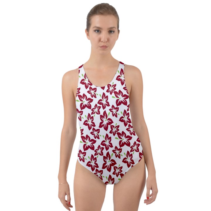 Cute Flowers - Carmine Red White Cut-Out Back One Piece Swimsuit