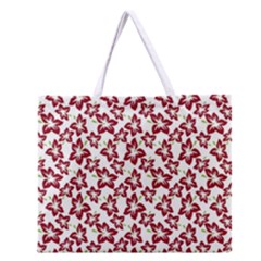 Cute Flowers - Carmine Red White Zipper Large Tote Bag by FashionBoulevard