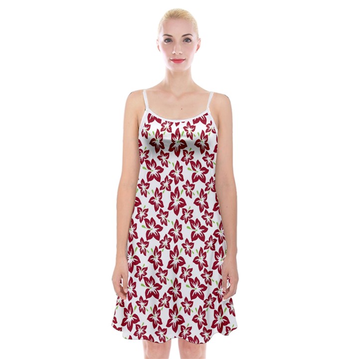 Cute Flowers - Carmine Red White Spaghetti Strap Velvet Dress