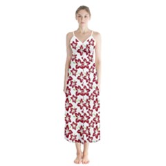 Cute Flowers - Carmine Red White Button Up Chiffon Maxi Dress by FashionBoulevard