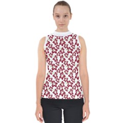 Cute Flowers - Carmine Red White Mock Neck Shell Top