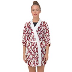 Cute Flowers - Carmine Red White Half Sleeve Chiffon Kimono by FashionBoulevard