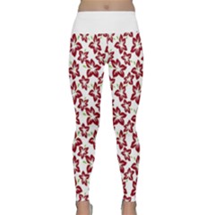 Cute Flowers - Carmine Red White Lightweight Velour Classic Yoga Leggings by FashionBoulevard