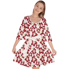 Cute Flowers - Carmine Red White Velour Kimono Dress by FashionBoulevard