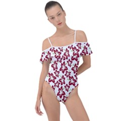 Cute Flowers - Carmine Red White Frill Detail One Piece Swimsuit by FashionBoulevard