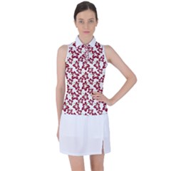Cute Flowers - Carmine Red White Women s Sleeveless Polo Tee by FashionBoulevard