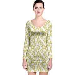 Cute Flowers - Ceylon Yellow Long Sleeve Bodycon Dress by FashionBoulevard