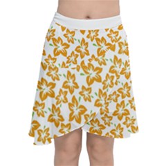 Cute Flowers - Honey Orange White Chiffon Wrap Front Skirt by FashionBoulevard