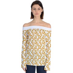 Cute Flowers - Honey Orange White Off Shoulder Long Sleeve Top by FashionBoulevard