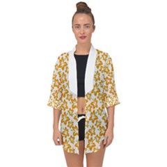 Cute Flowers - Honey Orange White Open Front Chiffon Kimono by FashionBoulevard