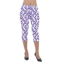 Cute Flowers - Imperial Purple Lightweight Velour Capri Leggings  by FashionBoulevard