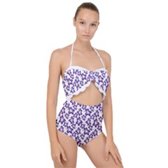 Cute Flowers - Imperial Purple Scallop Top Cut Out Swimsuit by FashionBoulevard