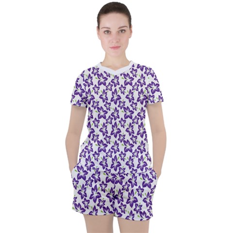 Cute Flowers - Imperial Purple Women s Tee And Shorts Set by FashionBoulevard