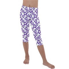 Cute Flowers - Imperial Purple Kids  Lightweight Velour Capri Leggings  by FashionBoulevard