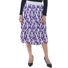 Cute Flowers - Imperial Purple Classic Velour Midi Skirt  by FashionBoulevard