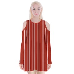 Nice Stripes - Apple Red Velvet Long Sleeve Shoulder Cutout Dress by FashionBoulevard
