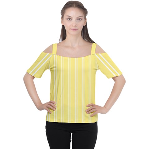 Nice Stripes - Blonde Yellow Cutout Shoulder Tee by FashionBoulevard