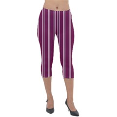 Nice Stripes - Boysenberry Purple Lightweight Velour Capri Leggings  by FashionBoulevard