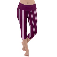 Nice Stripes - Boysenberry Purple Lightweight Velour Capri Yoga Leggings by FashionBoulevard