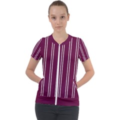 Nice Stripes - Boysenberry Purple Short Sleeve Zip Up Jacket by FashionBoulevard