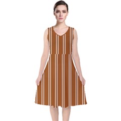 Nice Stripes - Burnt Orange V-neck Midi Sleeveless Dress  by FashionBoulevard