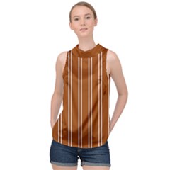 Nice Stripes - Burnt Orange High Neck Satin Top by FashionBoulevard