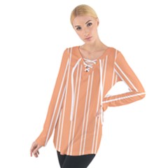 Nice Stripes - Cantaloupe Orange Tie Up Tee by FashionBoulevard