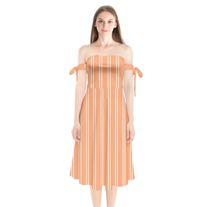 Nice Stripes - Cantaloupe Orange Shoulder Tie Bardot Midi Dress