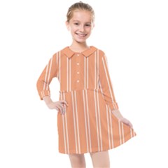 Nice Stripes - Cantaloupe Orange Kids  Quarter Sleeve Shirt Dress by FashionBoulevard
