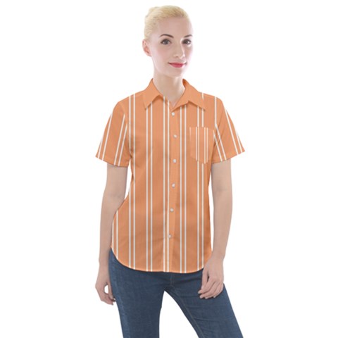 Nice Stripes - Cantaloupe Orange Women s Short Sleeve Pocket Shirt by FashionBoulevard