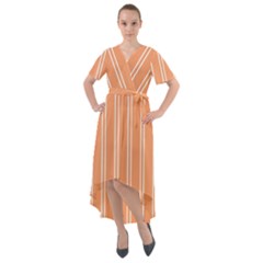 Nice Stripes - Cantaloupe Orange Front Wrap High Low Dress by FashionBoulevard