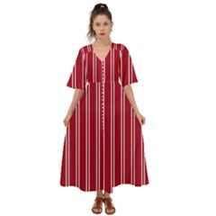 Nice Stripes - Carmine Red Kimono Sleeve Boho Dress by FashionBoulevard