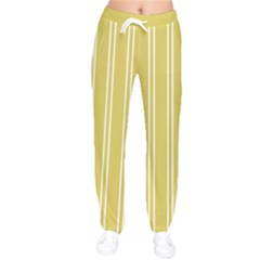 Nice Stripes - Ceylon Yellow Women Velvet Drawstring Pants by FashionBoulevard