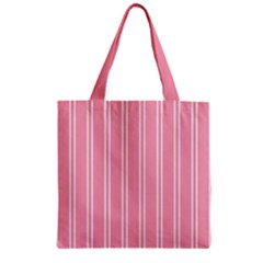 Nice Stripes - Flamingo Pink Zipper Grocery Tote Bag by FashionBoulevard