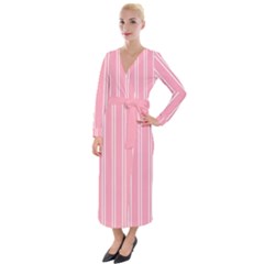 Nice Stripes - Flamingo Pink Velvet Maxi Wrap Dress by FashionBoulevard