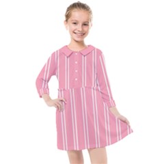 Nice Stripes - Flamingo Pink Kids  Quarter Sleeve Shirt Dress by FashionBoulevard