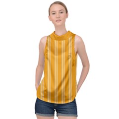 Nice Stripes - Honey Orange High Neck Satin Top by FashionBoulevard