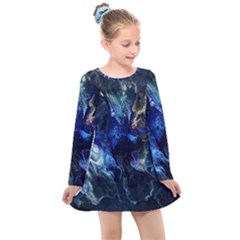 Somewhere In Space Kids  Long Sleeve Dress