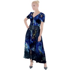 Somewhere In Space Button Up Short Sleeve Maxi Dress