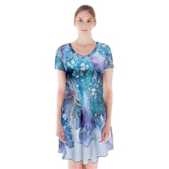 Sea Anemone Short Sleeve V-neck Flare Dress