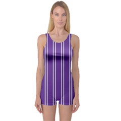 Nice Stripes - Imperial Purple One Piece Boyleg Swimsuit by FashionBoulevard