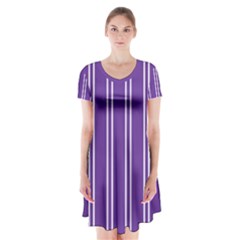 Nice Stripes - Imperial Purple Short Sleeve V-neck Flare Dress by FashionBoulevard