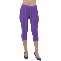 Nice Stripes - Imperial Purple Lightweight Velour Capri Leggings  by FashionBoulevard