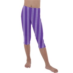 Nice Stripes - Imperial Purple Kids  Lightweight Velour Capri Leggings  by FashionBoulevard