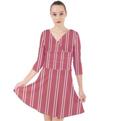 Nice Stripes - Indian Red Quarter Sleeve Front Wrap Dress