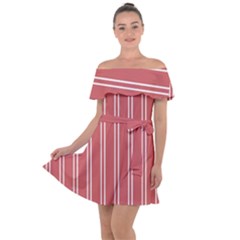 Nice Stripes - Indian Red Off Shoulder Velour Dress by FashionBoulevard