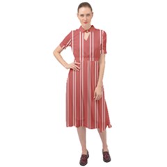 Nice Stripes - Indian Red Keyhole Neckline Chiffon Dress by FashionBoulevard