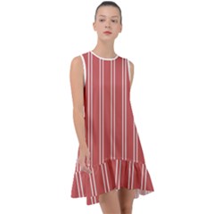 Nice Stripes - Indian Red Frill Swing Dress by FashionBoulevard