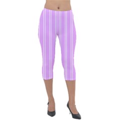 Nice Stripes - Lavender Purple Lightweight Velour Capri Leggings  by FashionBoulevard